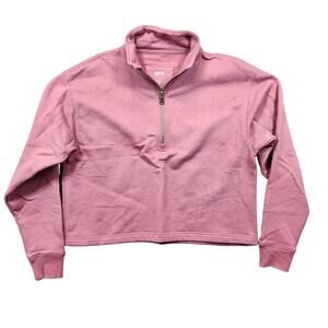 Girlfriend Collective Womens Top Medium Pink 1/2 Zip Pullover Cropped Sweatshirt